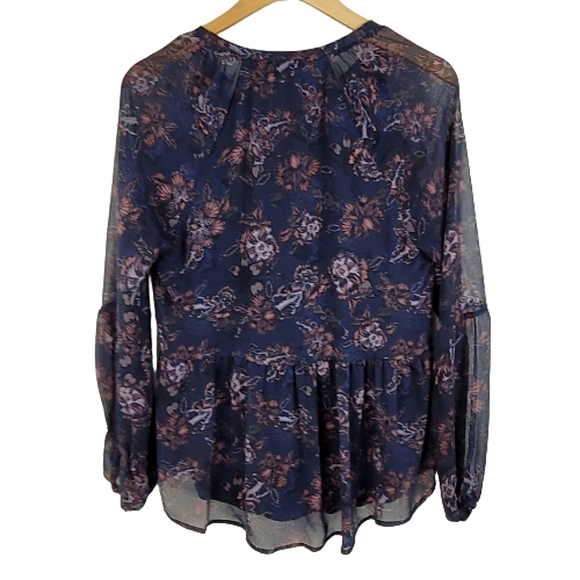 Knox Rose sheer chiffon floral v-neck front tie boho top - Picture 3 of 7